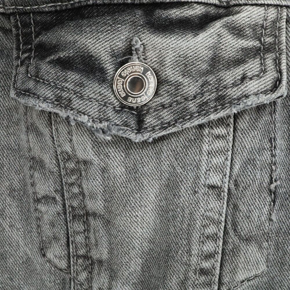 Kensie Jeans Jacket Womens Large Gray Cotton Denim Luxe Raw Hems Vintage - Picture 10 of 16